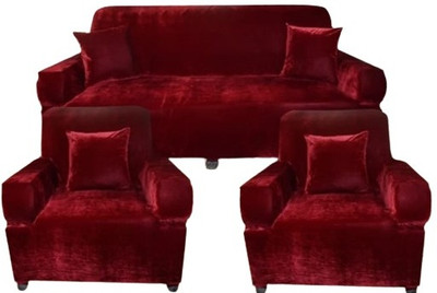 SIYA TEXTILES Velvet Plain 3+1+1 Seater Sofa Cover(Maroon Pack of 1)