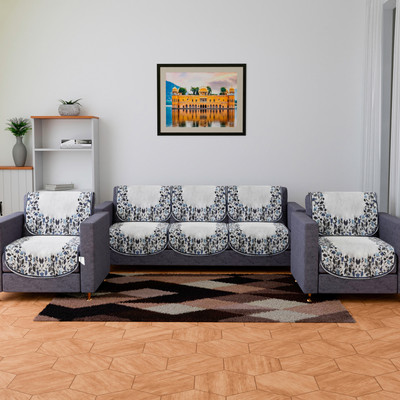 HOMESTIC by Kuber Industries Velvet Floral 3+1+1 Seater Sofa Cover(Grey Pack of 10)