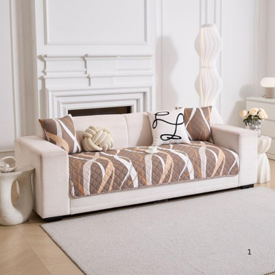 Home Cloud Cotton 1 Seater Sofa Floral Cover(Pack of 1 Beige)