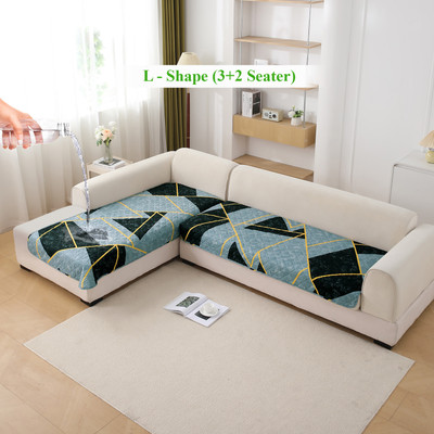 HOKiPO Polyester 3+2 Seater L-Shape Sofa Abstract Cover(Pack of 1 Multicolor Abstract Geometry)