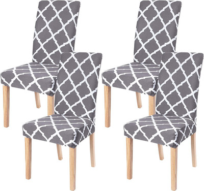 Rhydin Polyester 1 Seater Chair Checkered Cover(Pack of 4 Grey)
