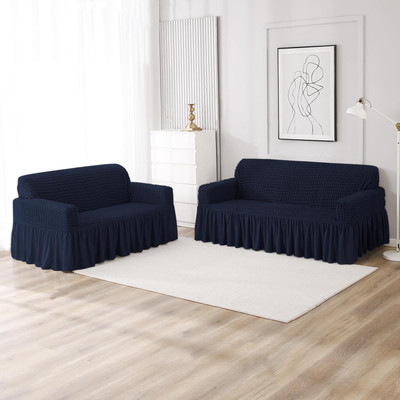 HOKiPO Polyester 3+2 Seater Sofa Plain Cover(Pack of 2 Navy Blue)