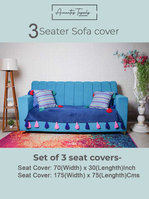 AMANTESTASSELS Cotton, Velvet 3 Seater Sofa Checkered Cover(Pack of 1 NAVY BULE)