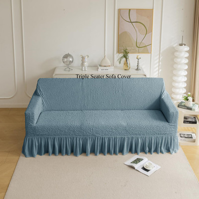 HOUSE OF QUIRK Polyester Plain 3 Seater Sofa Cover(Blue Pack of 1)