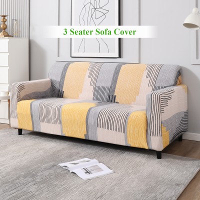 HOKiPO Polyester Striped Sofa Cover(Elastic Stretchable Sofa Cover 3 Seater (AR-4101-S1) Pack of 1)