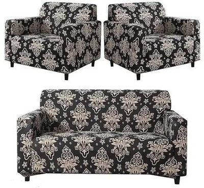 ADstore Polyester Floral 3+1+1 Seater Sofa Cover(Black Pack of 1)