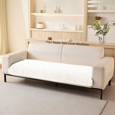 HOUSE OF QUIRK Chenille Plain 4 Seater Sofa Cover(Cream Pack of 1)
