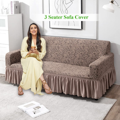 HOKiPO Jacquard 3 Seater Sofa Floral Cover(Pack of 1 Light Taupe)