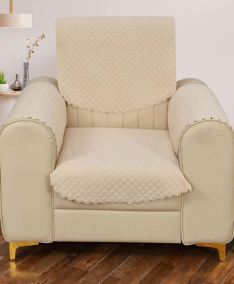 Bigger fish Velvet Plain 1 Seater Sofa Cover(Cream Pack of 4)
