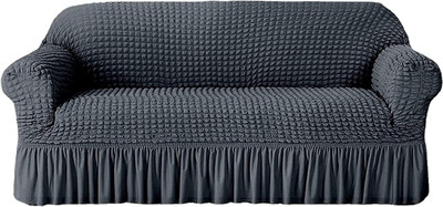 lukzer Polyester Checkered 3 Seater Sofa Cover(Dark Grey Pack of 1)