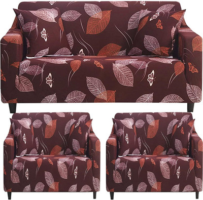 TURIYA Polyester, Polycotton Abstract 3+1+1 Seater Sofa Cover(Maroon, Black Pack of 1)