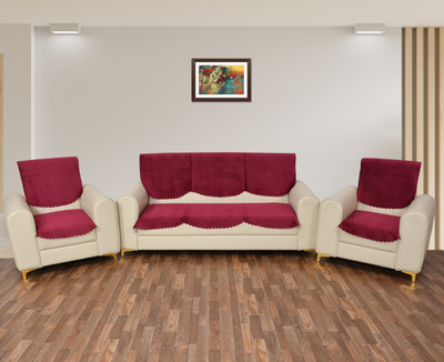 WiseHome Polycotton Abstract 3 Seater Sofa Cover(Maroon Pack of 1)
