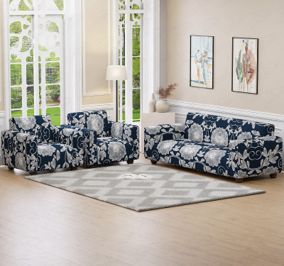 lukzer Polyester 3+1+1 Seater Sofa Floral Cover(Pack of 3 Blue Dahlia)