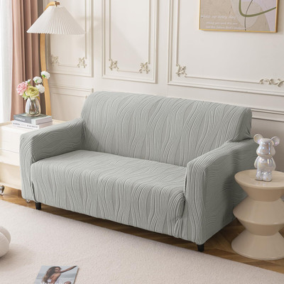 HOUSE OF QUIRK Jacquard 2 Seater Sofa Embroidered Cover(Pack of 1 Light Grey)