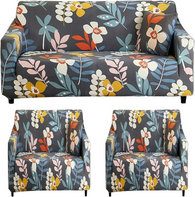GURU KIRPA TEXTILE Polycotton 3+1+1 Seater Sofa Floral Cover(Pack of 3 Grey)