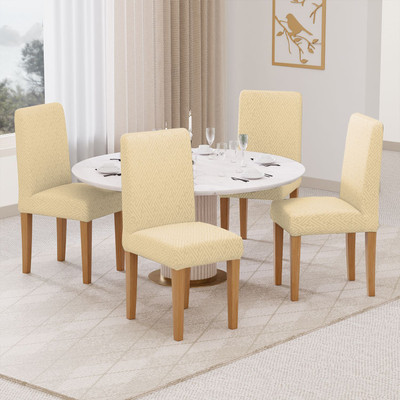 lukzer Jacquard 1 Seater Chair Plain Cover(Pack of 4 Pastel Yellow Grid Maze)