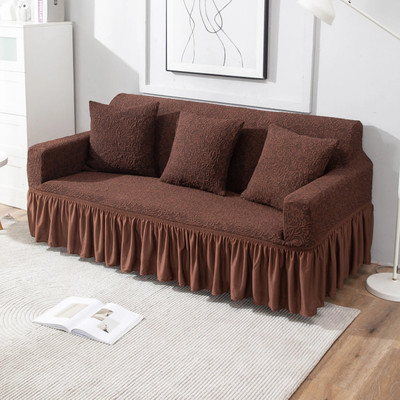 HOKiPO Jacquard 3 Seater Sofa Floral Cover(Pack of 1 Pecan Brown)