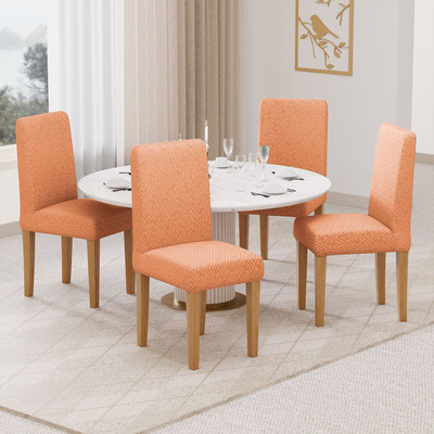 lukzer Jacquard 1 Seater Chair Plain Cover(Pack of 4 Pastel Orange Grid Maze)