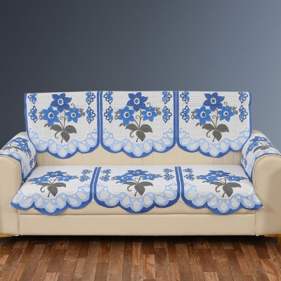 WiseHome Polycotton Floral Sofa Cover(Blue Pack of 8)