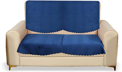 Fashion Throw Velvet 2 Seater Sofa Geometric Cover(Pack of 2 Blue)