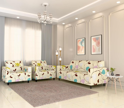 TURIYA Polyester, Polycotton 3+1+1 Seater Sofa Abstract Cover(Pack of 1 Cream, Peach, Brown, Aqua)