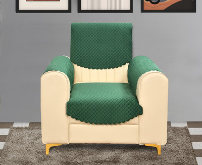 Bigger fish Velvet Plain 1 Seater Sofa Cover(Green New Pack of 4)