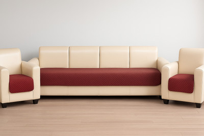 KINGLY Velvet Plain 3+1+1 Seater Sofa Cover(Maroon Pack of 3)