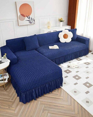 Flipkart SmartBuy Polycotton 3+3 Seater L-Shape Sofa Plain Cover(Pack of 2 Navy Blue)