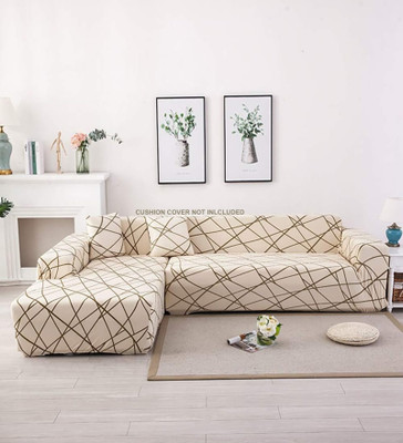 Magic Cover Polyester 3+3 Seater L-Shape Sofa Striped Cover(Pack of 1 Beige)
