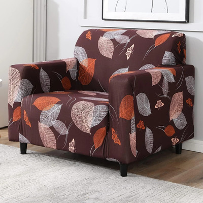 B BESTILO Polyester Geometric 1 Seater Sofa Cover(Multicolor, Brown Pack of 1)