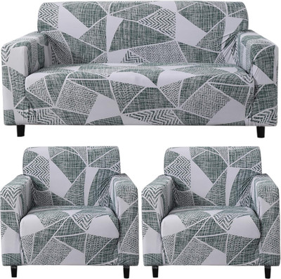 HOKiPO Polyester 3+1+1 Seater Sofa Geometric Cover(Pack of 3 Grey Geometric Abstract)