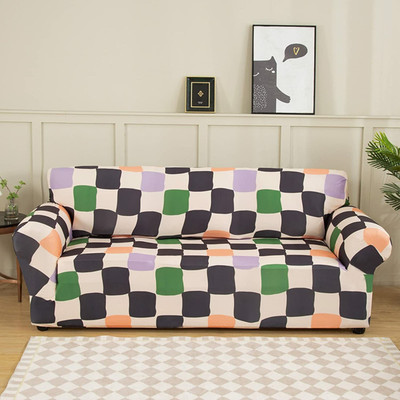 lukzer Polyester Geometric 3 Seater Sofa Cover(Multi Color Square Design Pack of 1)