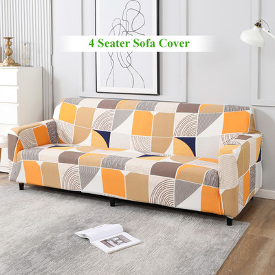 HOKiPO Polyester 4 Seater Sofa Geometric Cover(Pack of 1 Square Abstract)