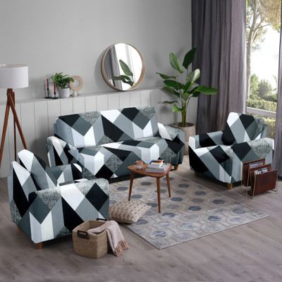 Flipkart SmartBuy Polyester Abstract 3+1+1 Seater Sofa Cover(Black Pack of 3)