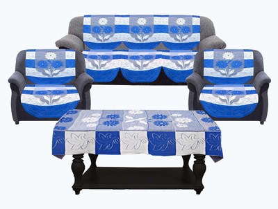 KUBER INDUSTRIES Cotton Floral 3+1+1 Seater Sofa Cover(Blue Pack of 7)