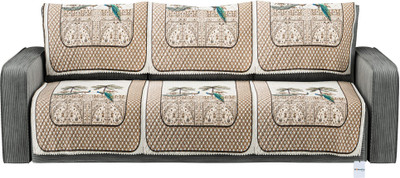 HOMESTIC Velvet 3 Seater Sofa Floral Cover(Pack of 6 Brown)