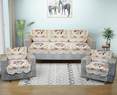 R2H2 Polyester Floral 3+2 Seater Sofa Cover(Yellow Pack of 5)