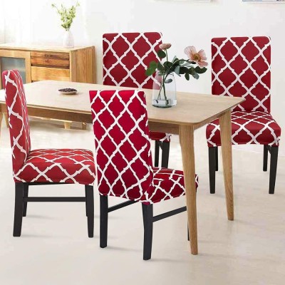 Onlyone1 Polycotton Abstract Chair Cover(Red, White Pack of 4)