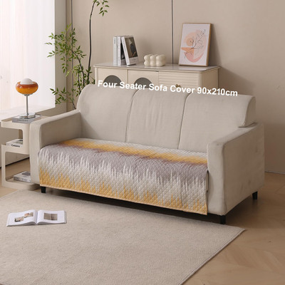 HOUSE OF QUIRK Polyester Plain 4 Seater Sofa Cover(Gold Tide Pack of 1)