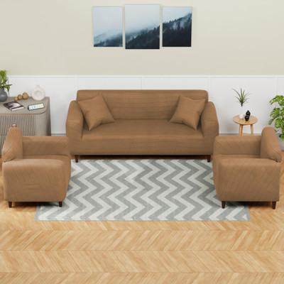 lukzer Jacquard Plain 3+1+1 Seater Sofa Cover(Dark Beige Pack of 1)