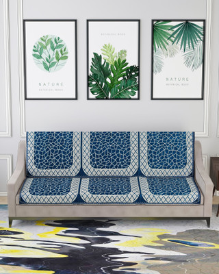 Nendle Velvet 3 Seater Sofa Abstract Cover(Pack of 2 Steel Blue)