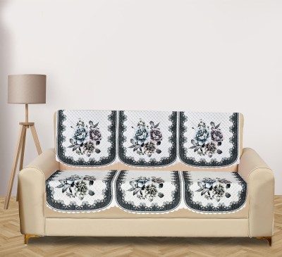 RUSTIC LINEN Velvet Floral Sofa Cover(Black, White Pack of 4)