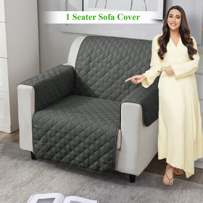 HOKiPO Polyester Abstract 1 Seater Sofa Cover(Grey Pack of 1)