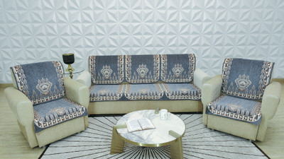 MHF Velvet Abstract 3+1+1 Seater Sofa Cover(GREY Pack of 6)