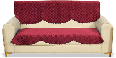 Bigger fish Velvet Checkered 3 Seater Sofa Cover(Maroon Pack of 2)