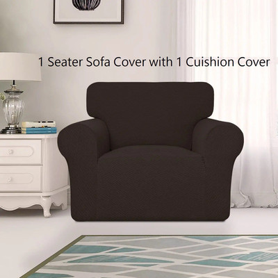 lukzer Polyester Geometric 1 Seater Sofa Cover(Brown Pack of 1)