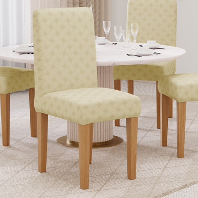 lukzer Jacquard 1 Seater Chair Geometric Cover(Pack of 2 Pastel Yellow Basket Weave)