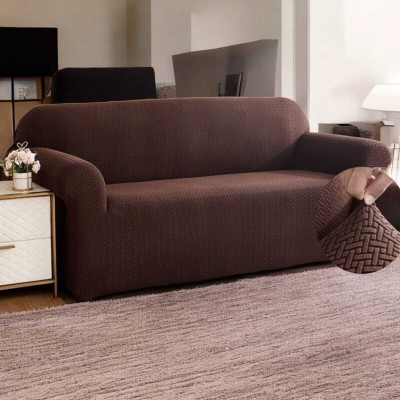 DFH Polyester Plain Sofa Cover(Brown Pack of 1)