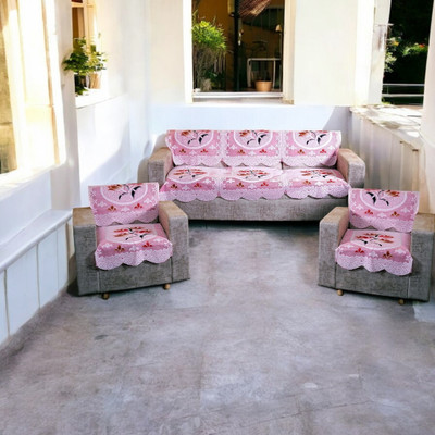 Bdeck Bruders Polyester Floral 3+2 Seater Sofa Cover(Pink Pack of 5)