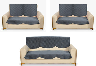 Fashion Throw Velvet 3+2 Seater Sofa Geometric Cover(Pack of 6 Dark Grey)